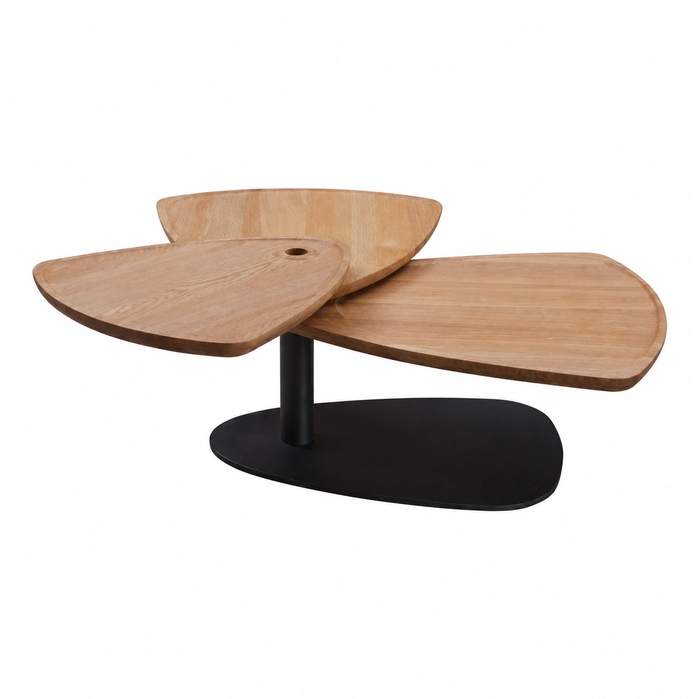 Modern Three-Tier Wooden Coffee Table with Black Base