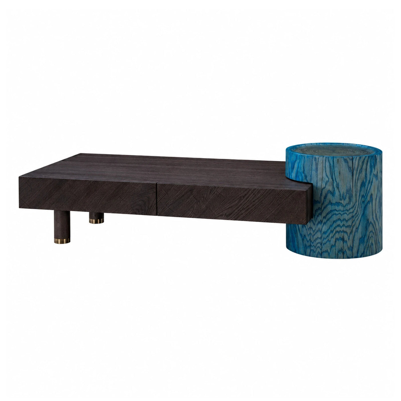 Dark Wood Coffee Table with Blue Accent Side Table