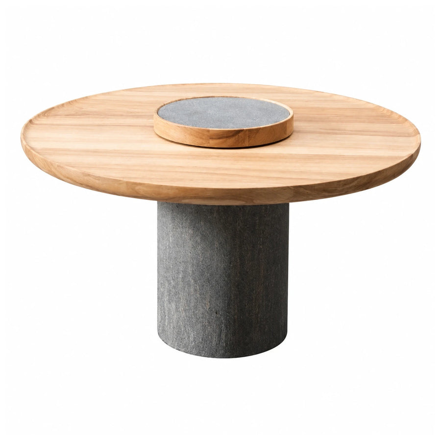 Round Wood Dining Table with Stone Base