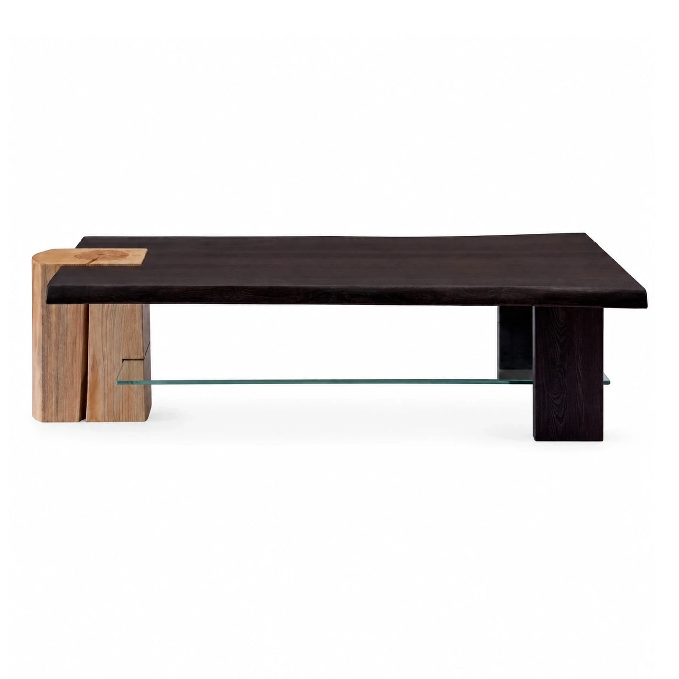 Dark Wood Coffee Table with Glass Shelf