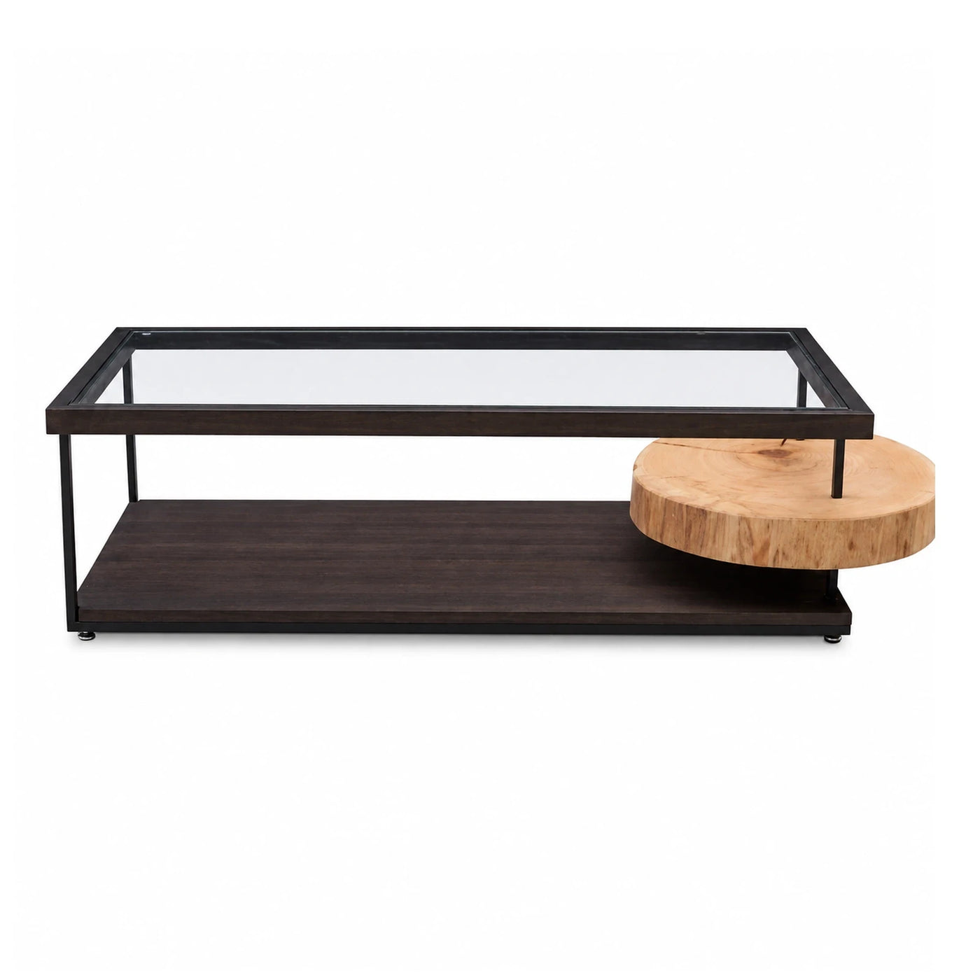 Modern Glass Top Coffee Table with Wood Shelf