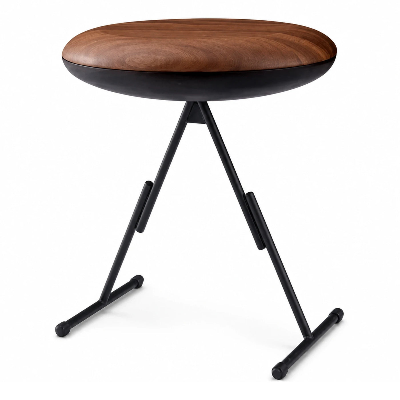 Round Wood Top Stool with Black Metal Legs