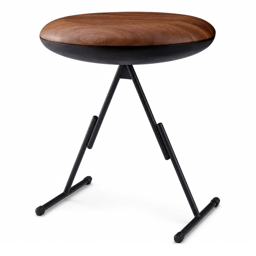 Round Wood Top Stool with Black Metal Legs