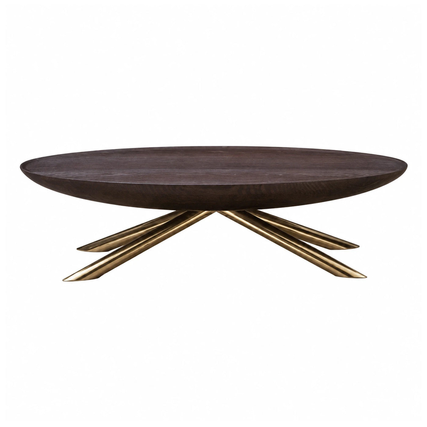 Dark Wood Round Coffee Table on Gold Metal Base
