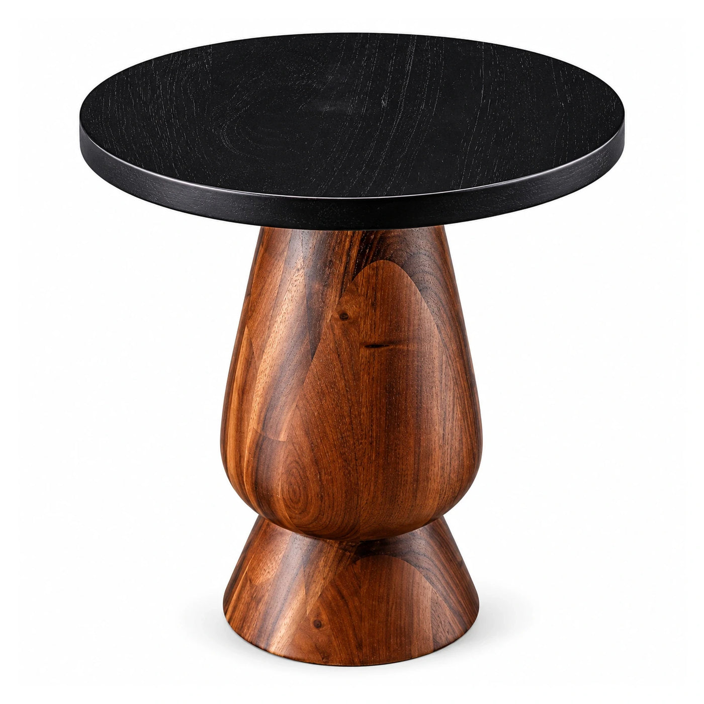 Round Black Wood Top Side Table