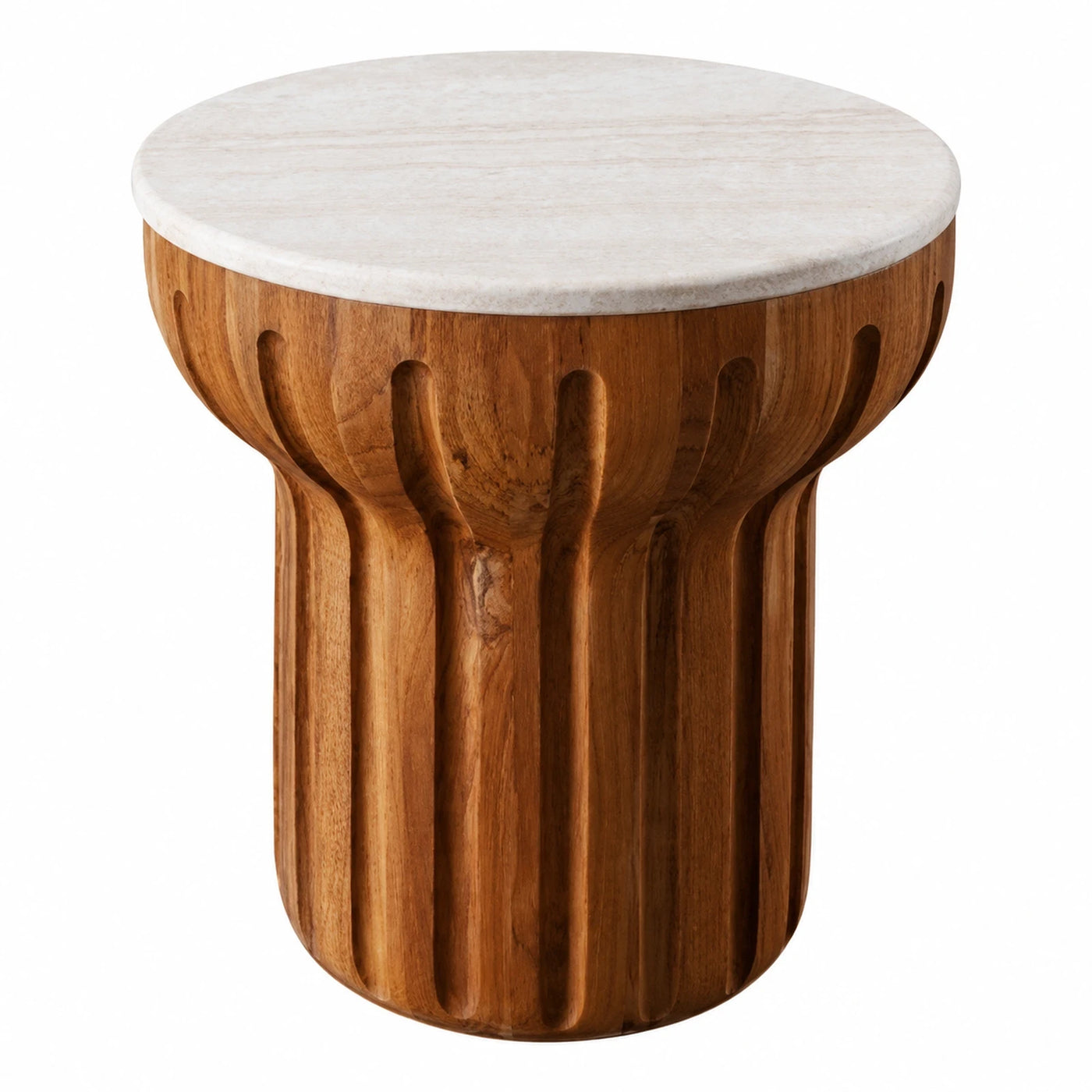 Round Marble Top Wooden Side Table