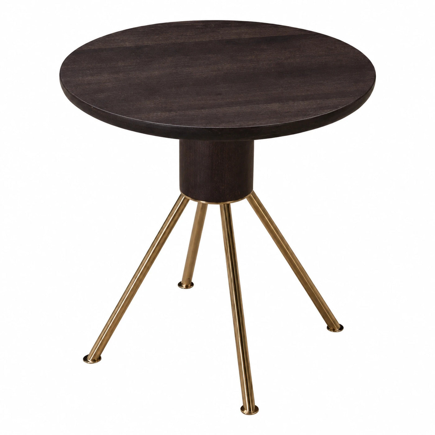Round Dark Wood Side Table with Brass Legs