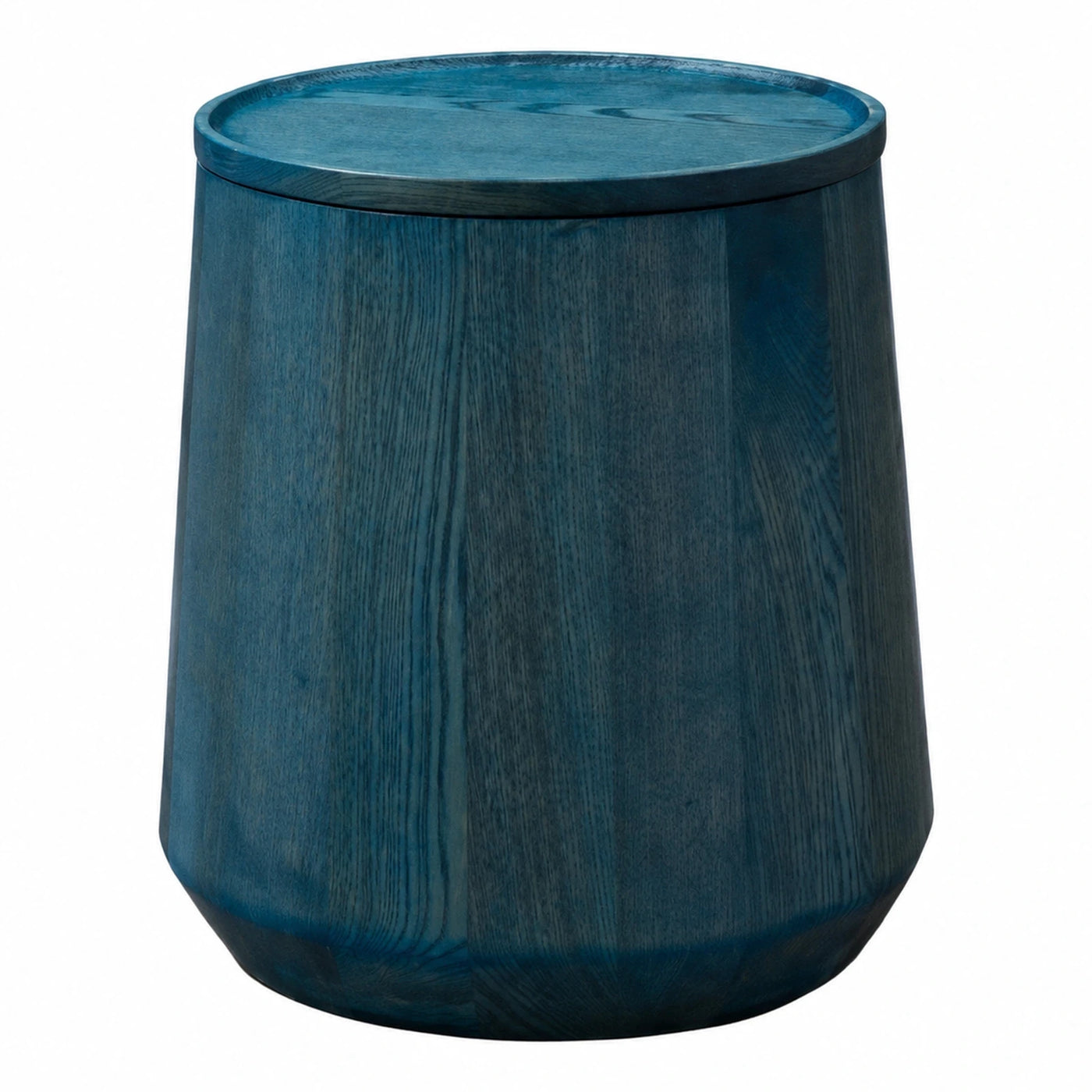 Blue Wooden Drum Side Table with Lid