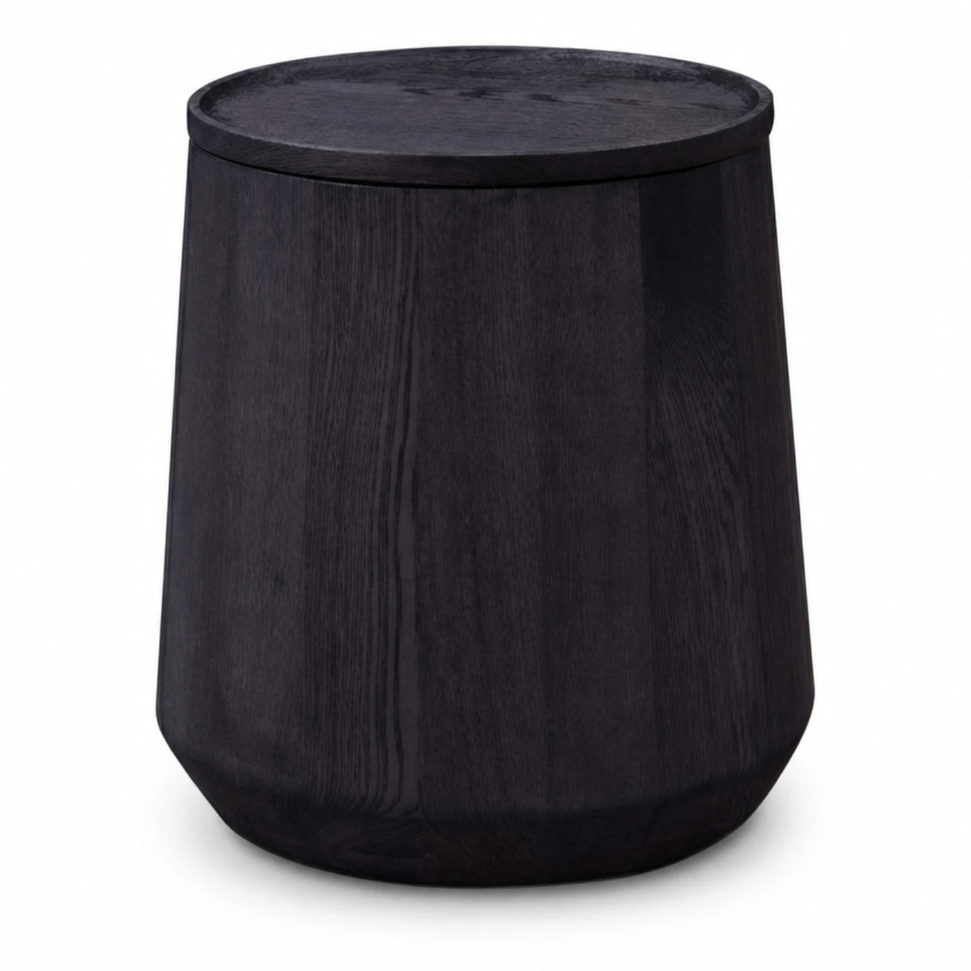Black Wood Round Side Table with Lid