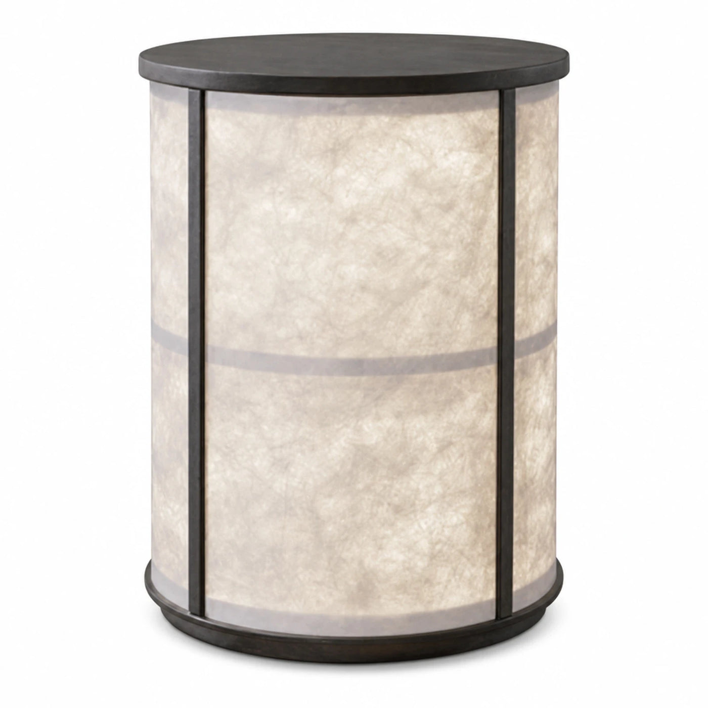 Round Side Table with Dark Wood Frame and Cream Panel