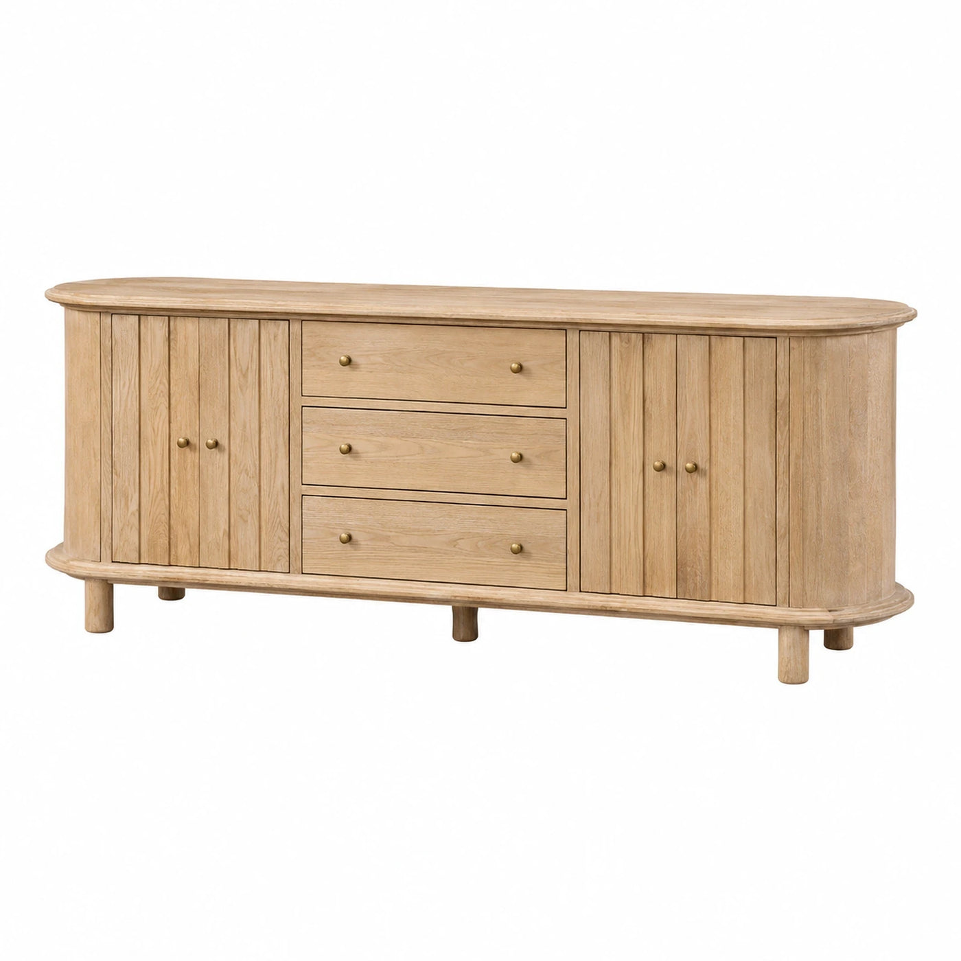 Light Oak Wood Sideboard with Drawers and Cabinets