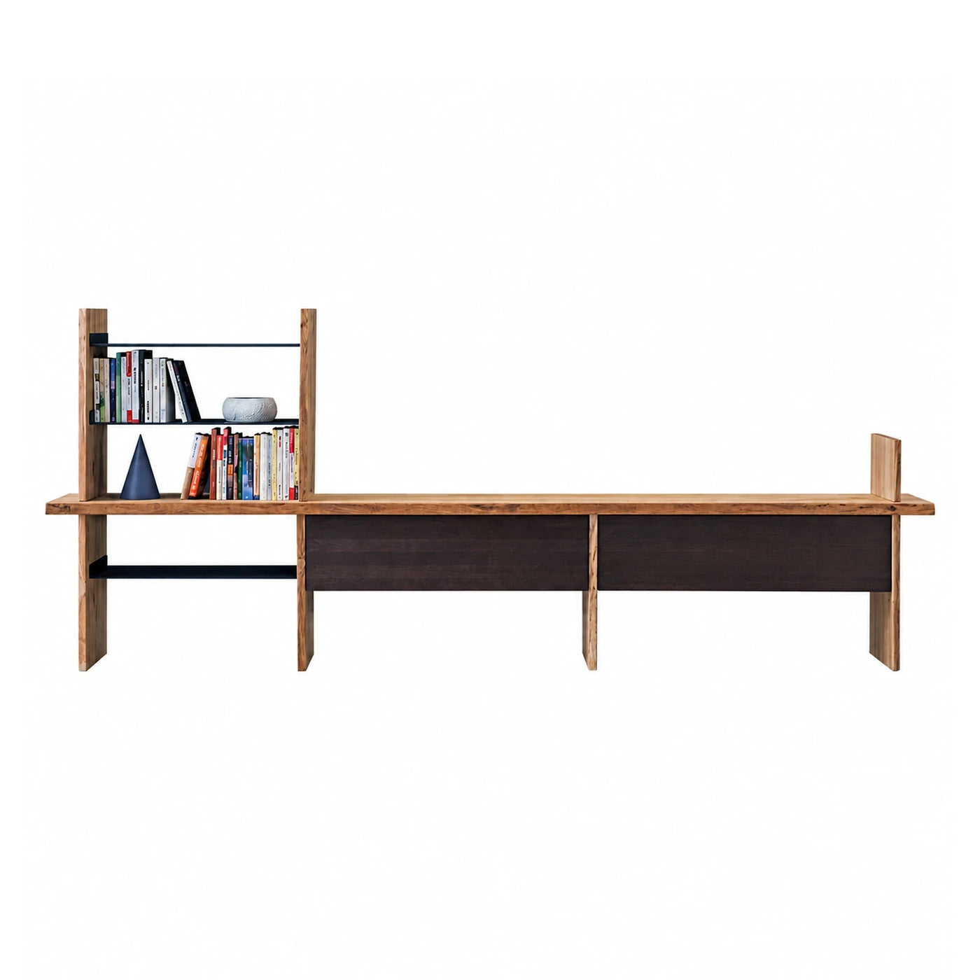 Modern Wood Media Console with Bookshelf