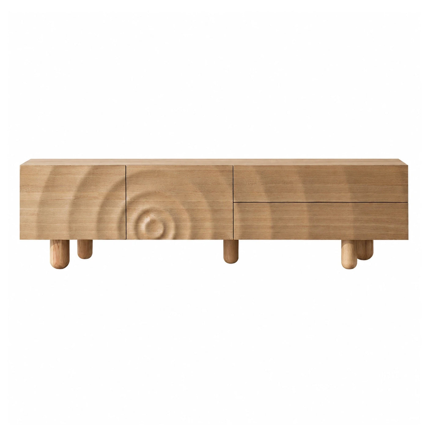 Light Wood Media Console with Spiral Carving