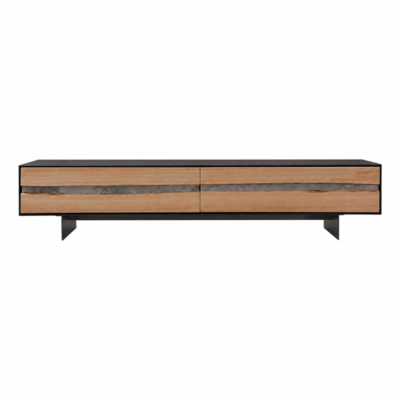 Modern Wood and Stone Media Console with Black Frame