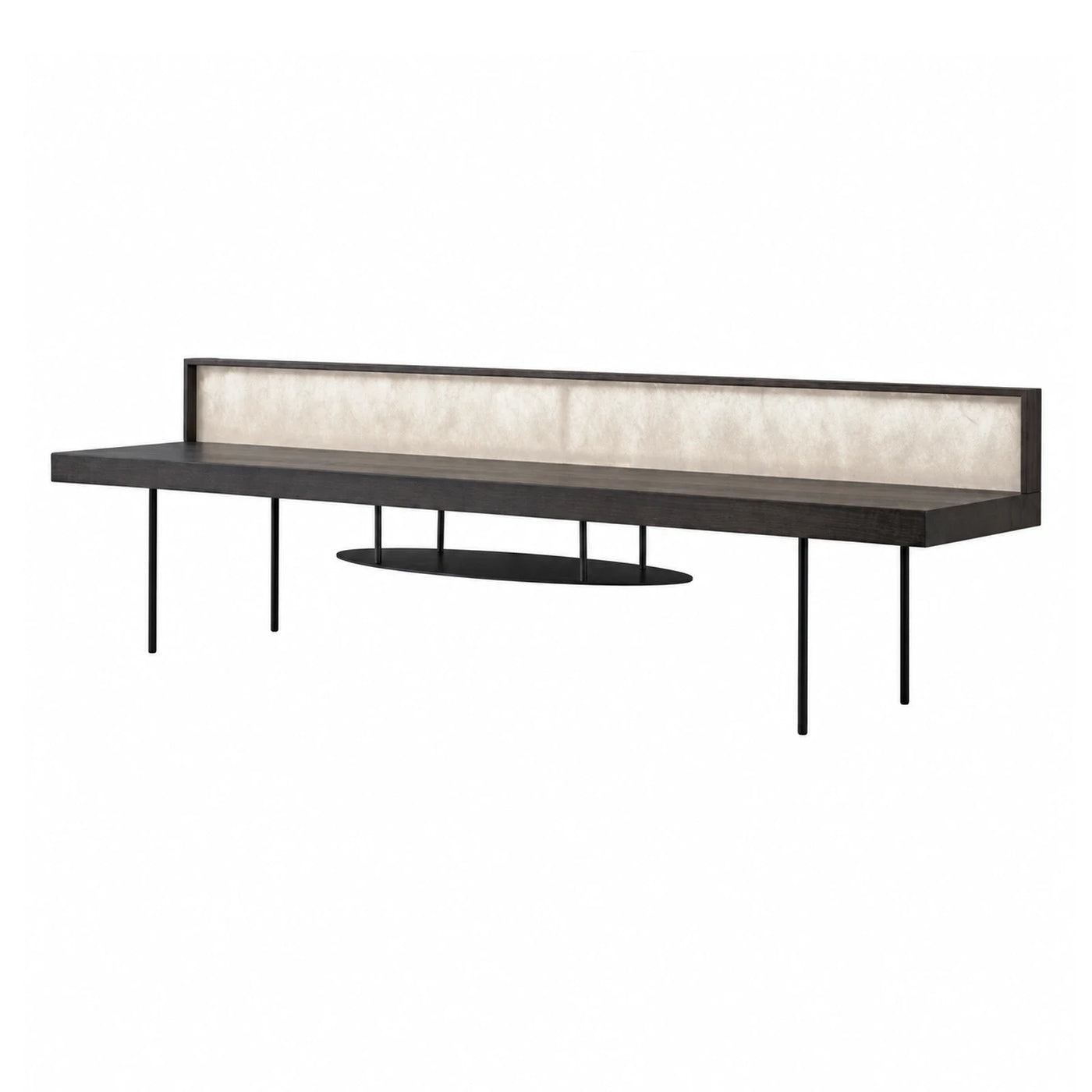 Dark Wood Console Table with Cream Back Panel