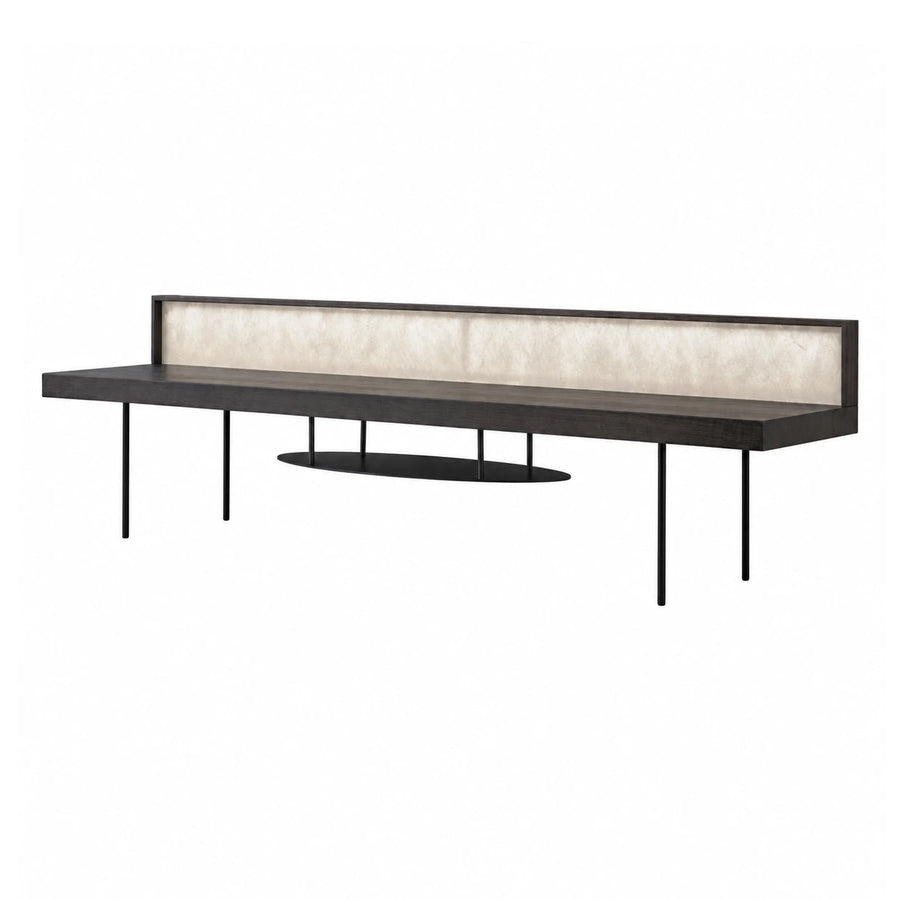 Dark Wood Console Table with Cream Back Panel