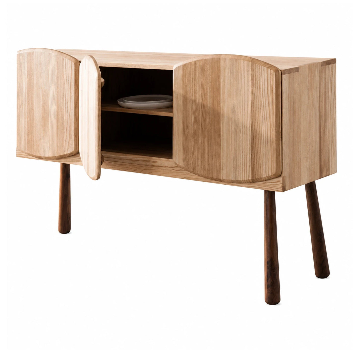 Light Oak Wood Sideboard with Curved Doors