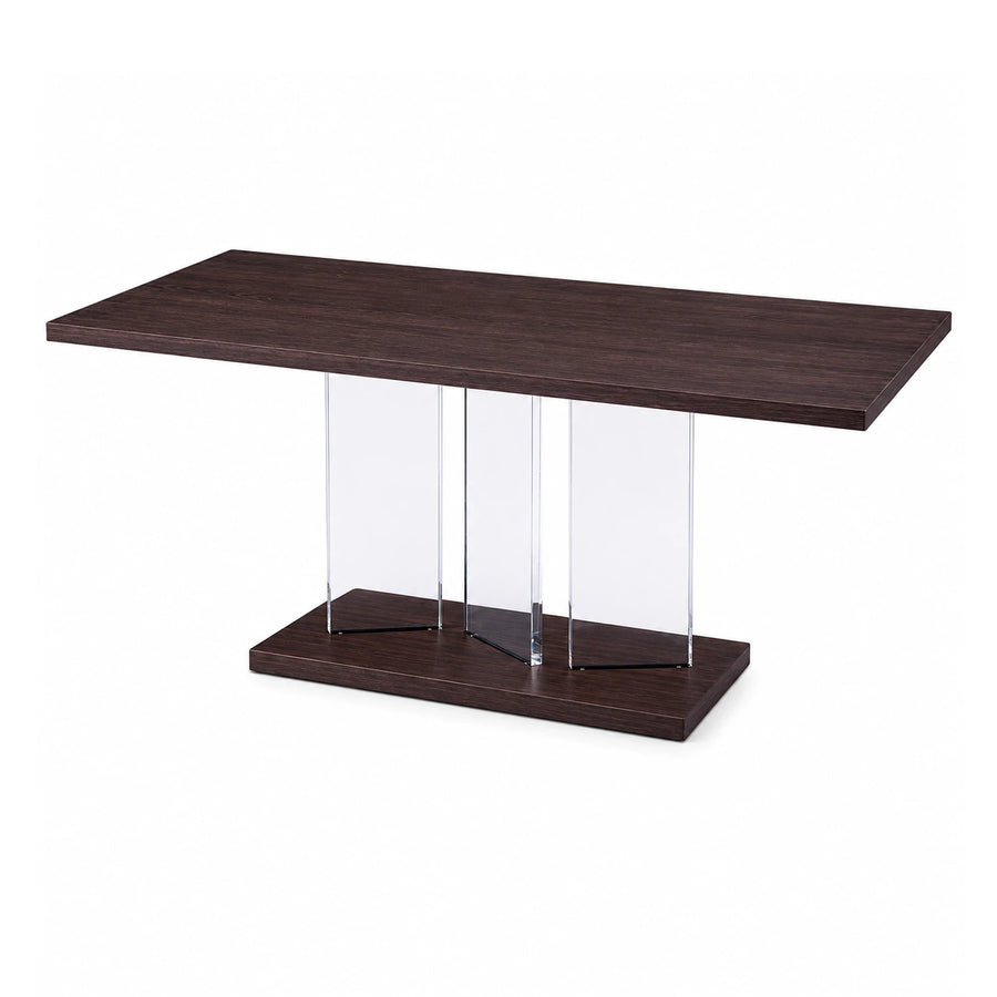 Dark Wood Rectangular Dining Table with Acrylic Base