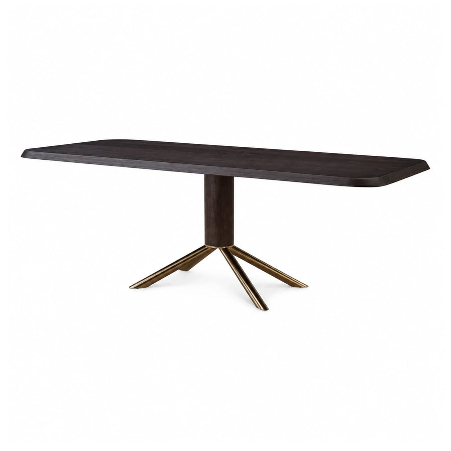 Dark Wood Rectangular Dining Table with Brass Base