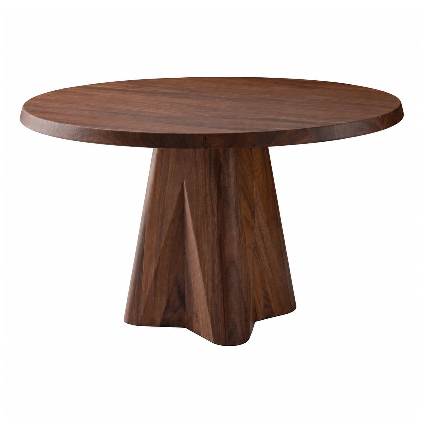 Round Wooden Dining Table with Sculptural Pedestal Base