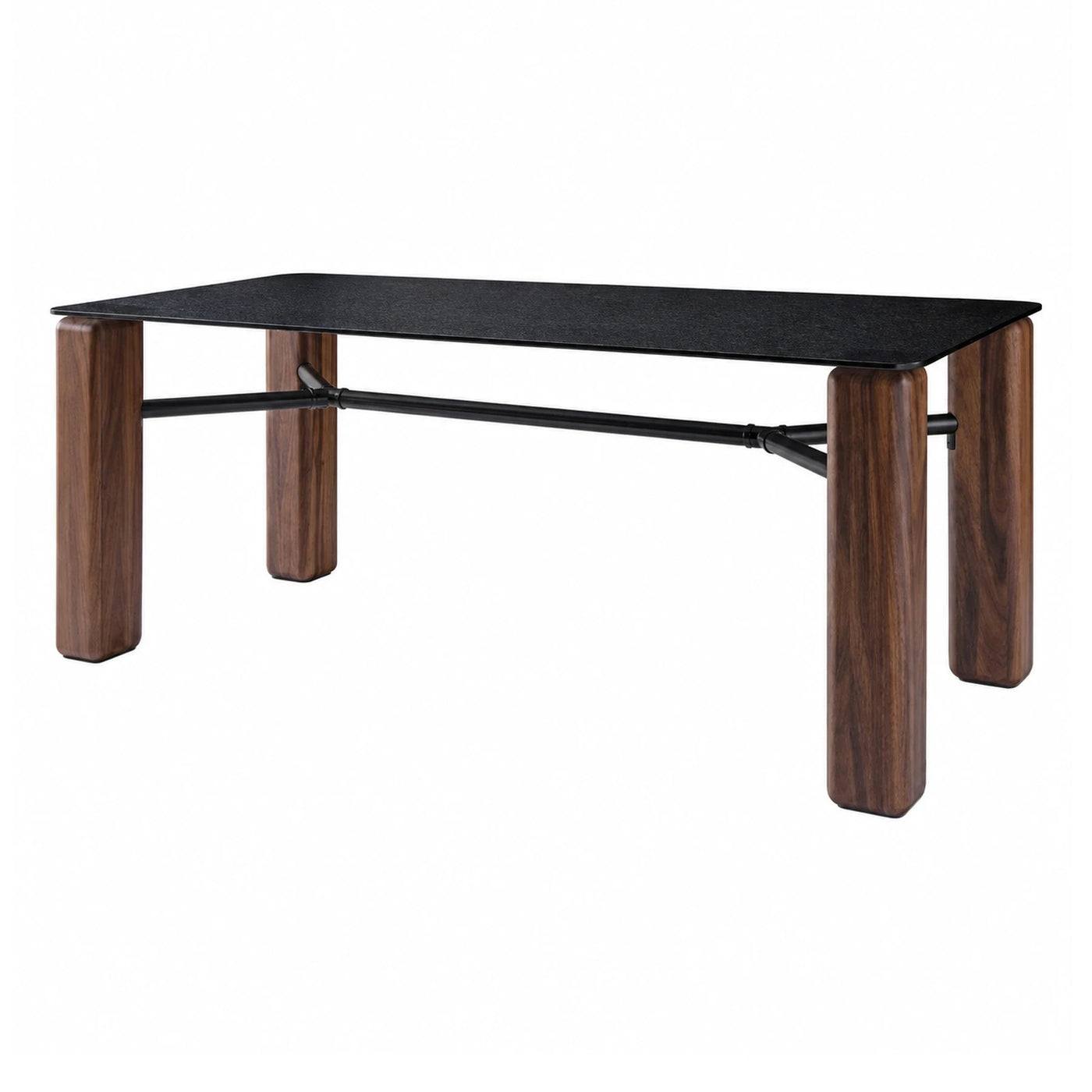 Black Stone Top Coffee Table with Walnut Legs