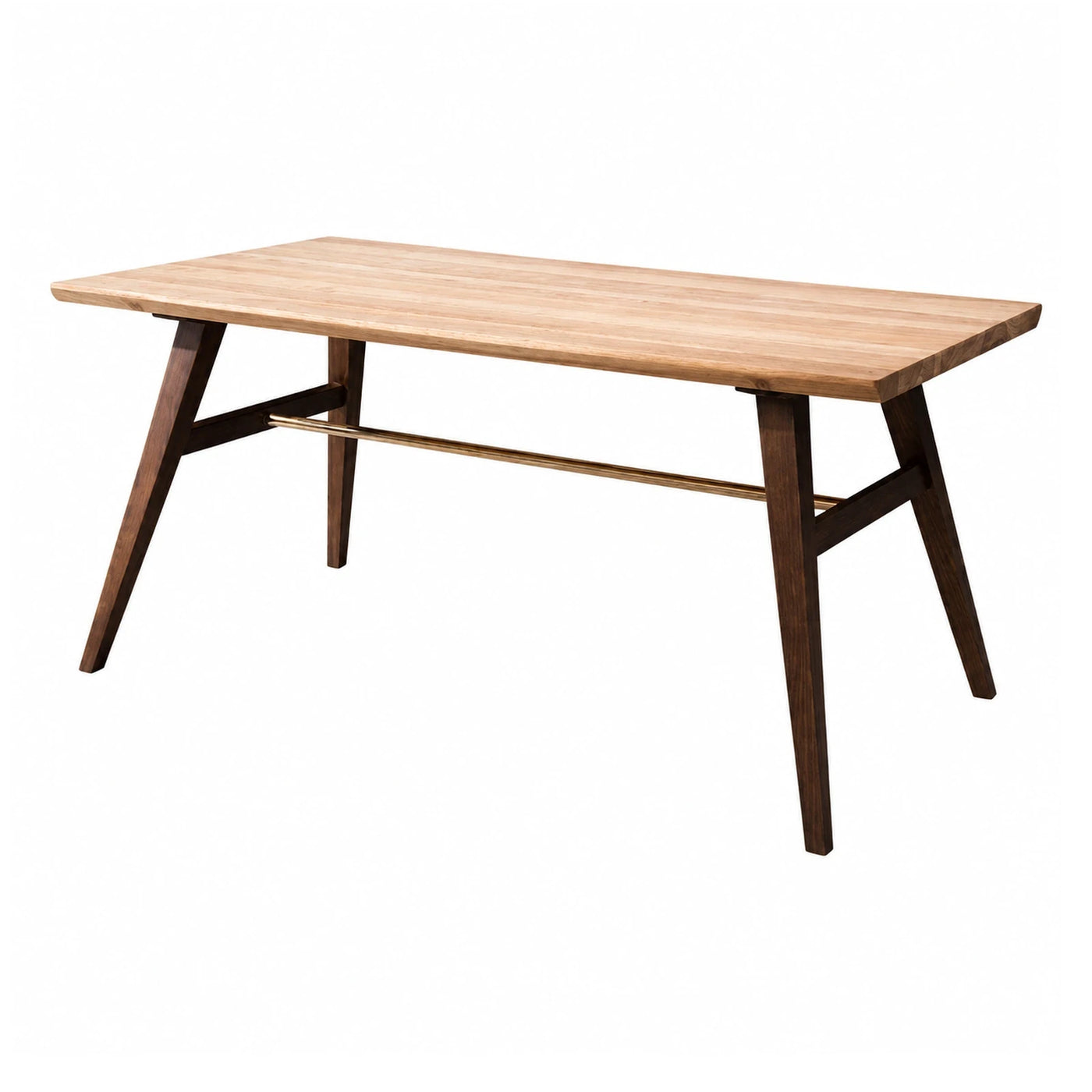 Two-Tone Wood Dining Table with Brass Crossbar