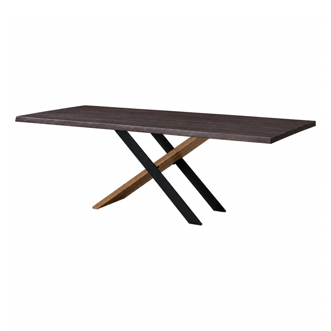 Dark Wood Dining Table with Black Metal X-Base