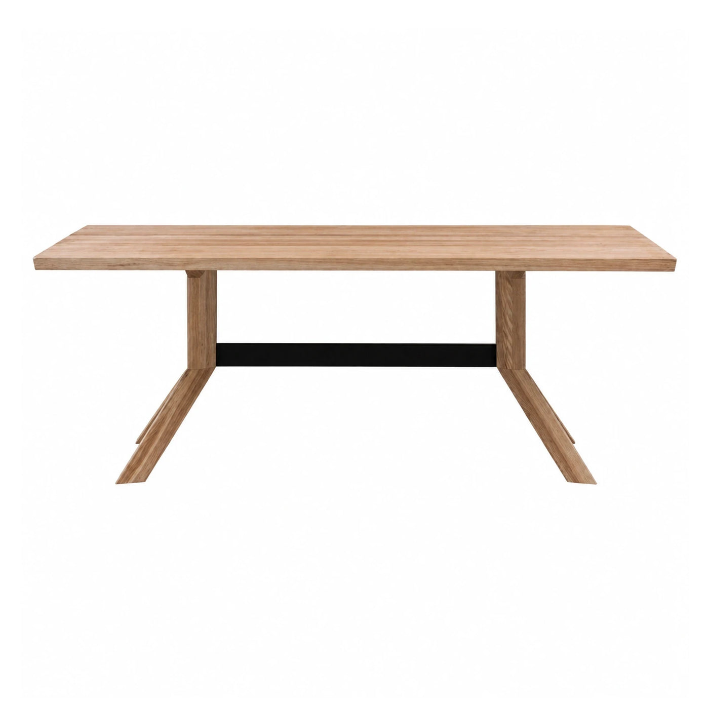 Light Oak Wood Dining Table with Black Metal Crossbar