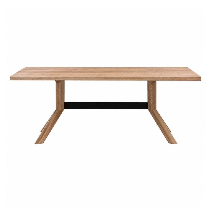 Light Oak Wood Dining Table with Black Metal Crossbar