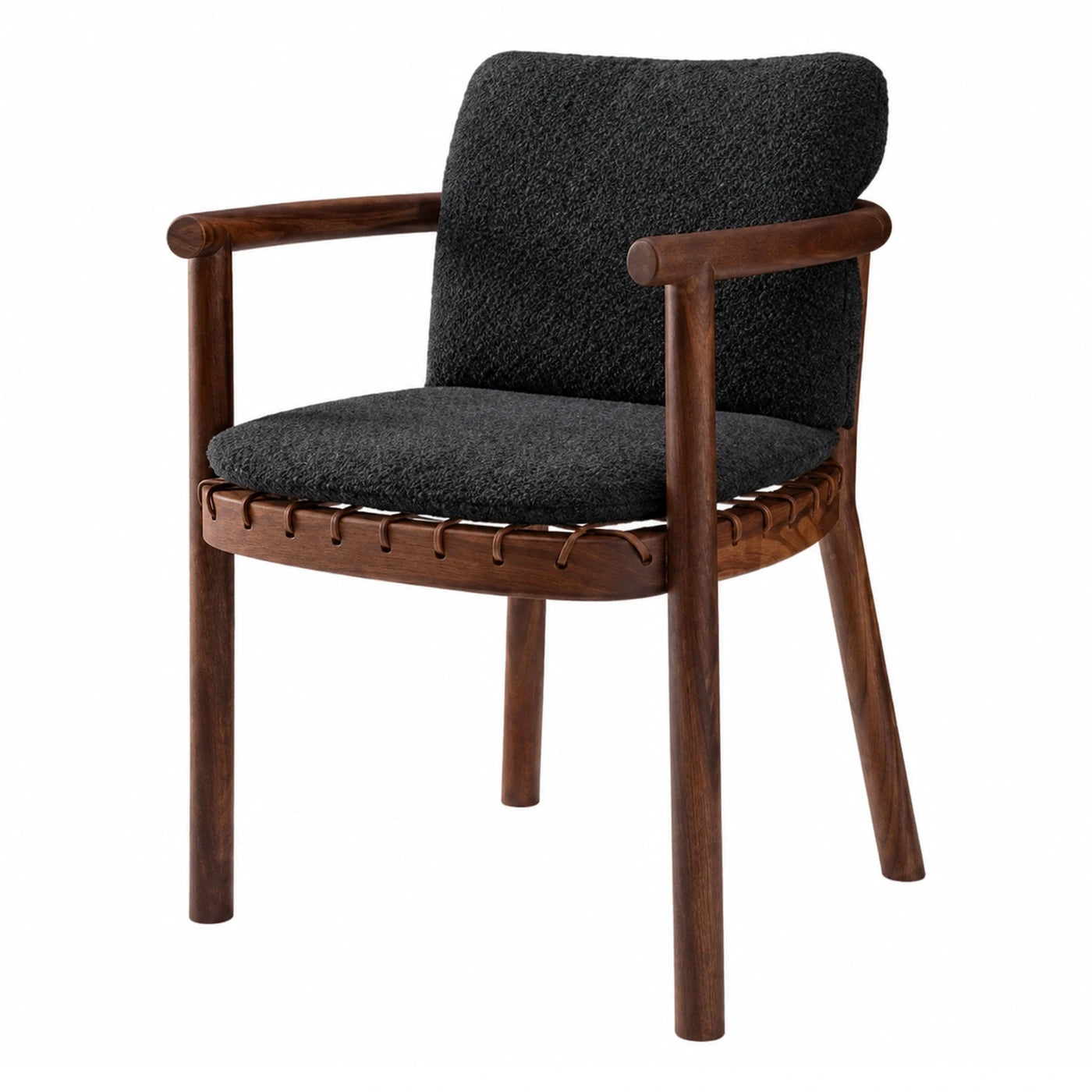 Dark Wood Armchair with Black Boucle Cushion