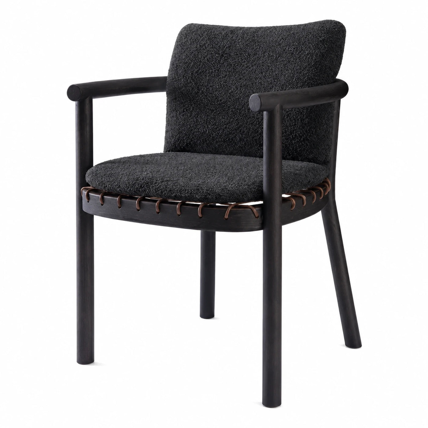 Black Boucle Armchair with Leather Lacing Detail