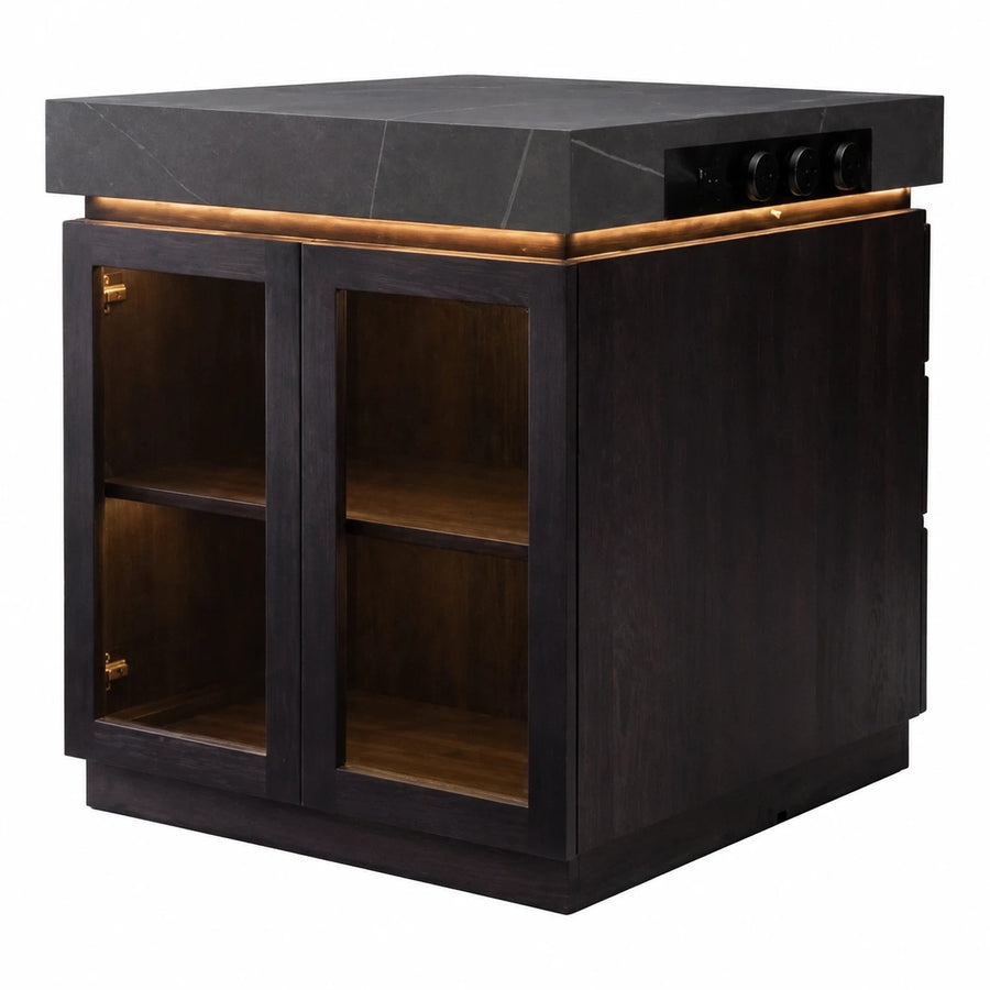 Dark Wood Kitchen Island with Stone Top