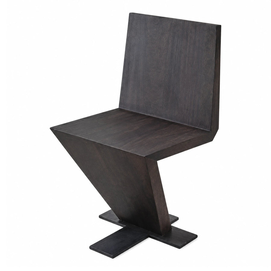 Dark Wood Geometric Zigzag Dining Chair