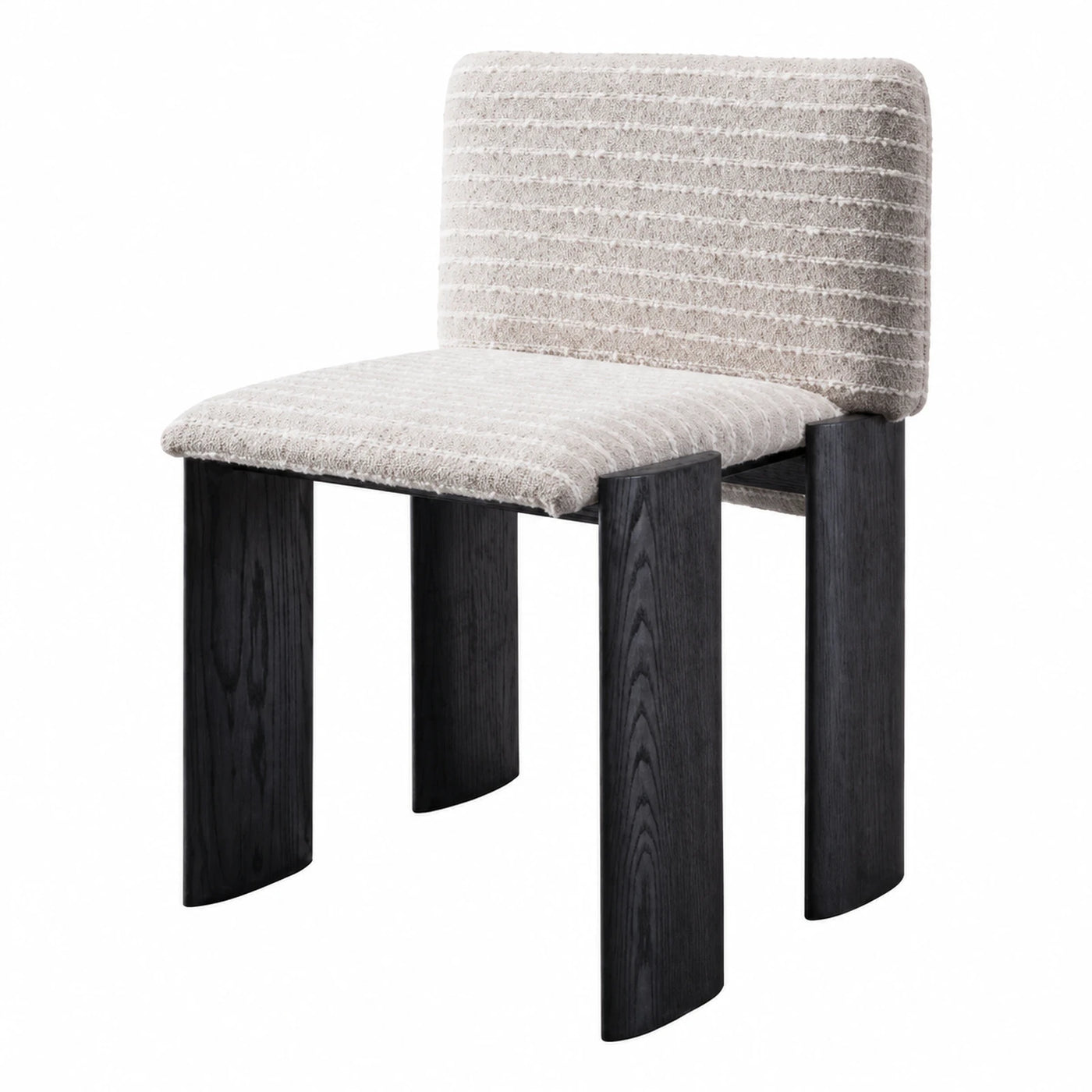 Textured Beige Boucle Dining Chair with Black Wood Legs