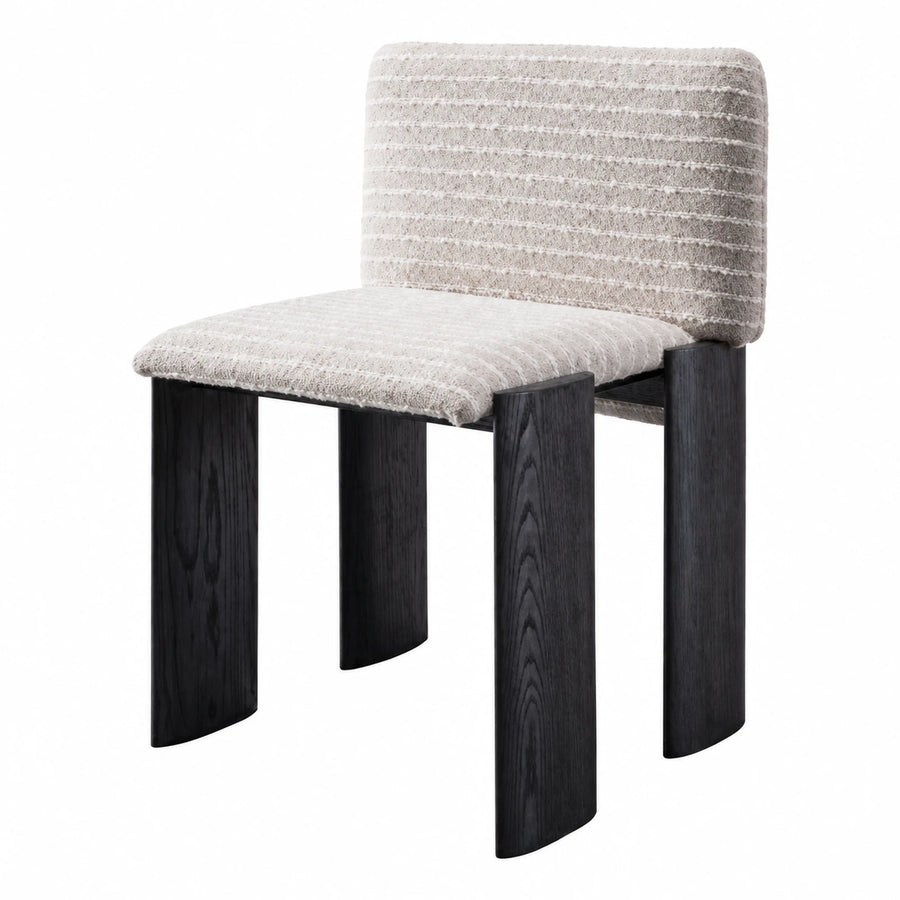 Textured Beige Boucle Dining Chair with Black Wood Legs
