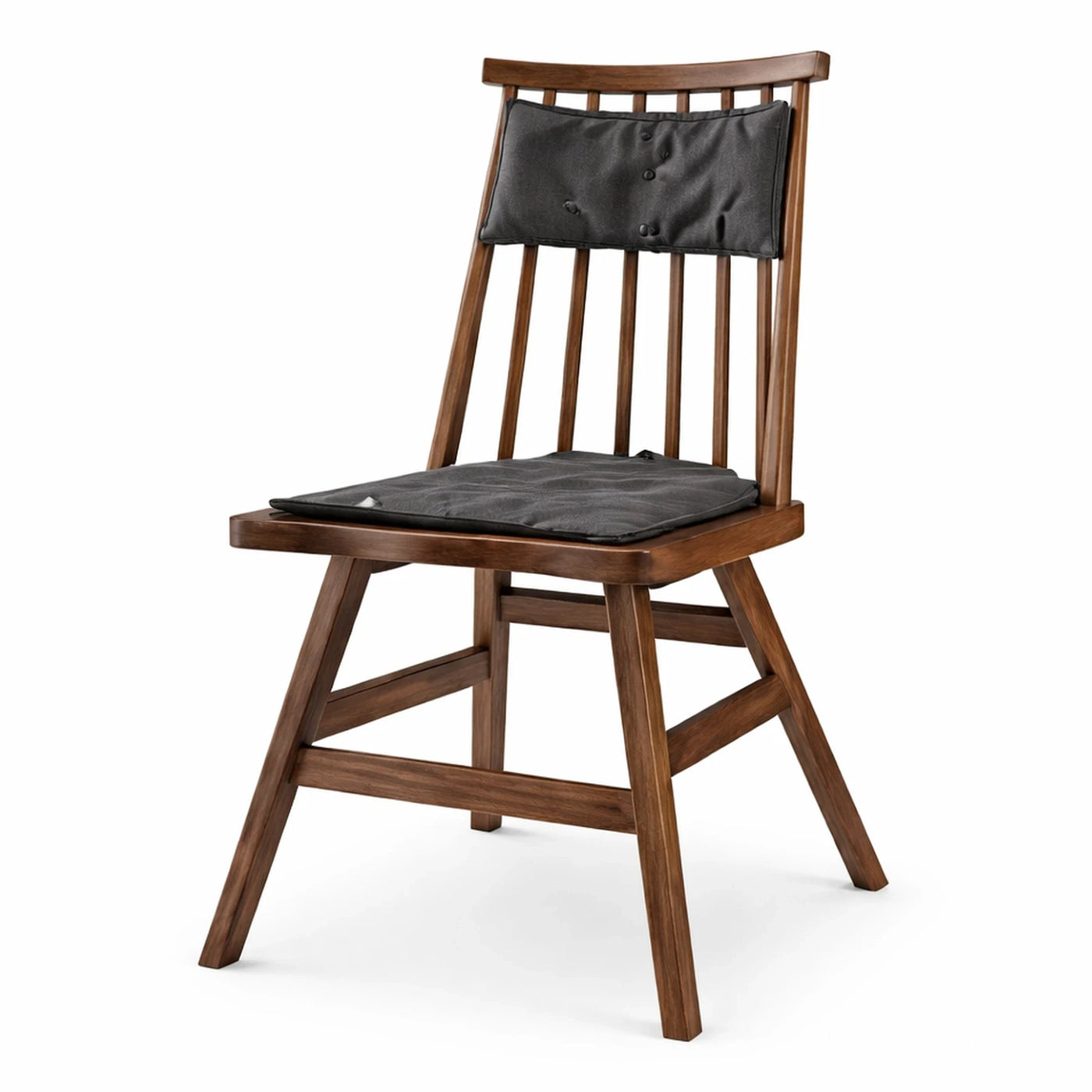 Walnut Wood Dining Chair with Black Cushions