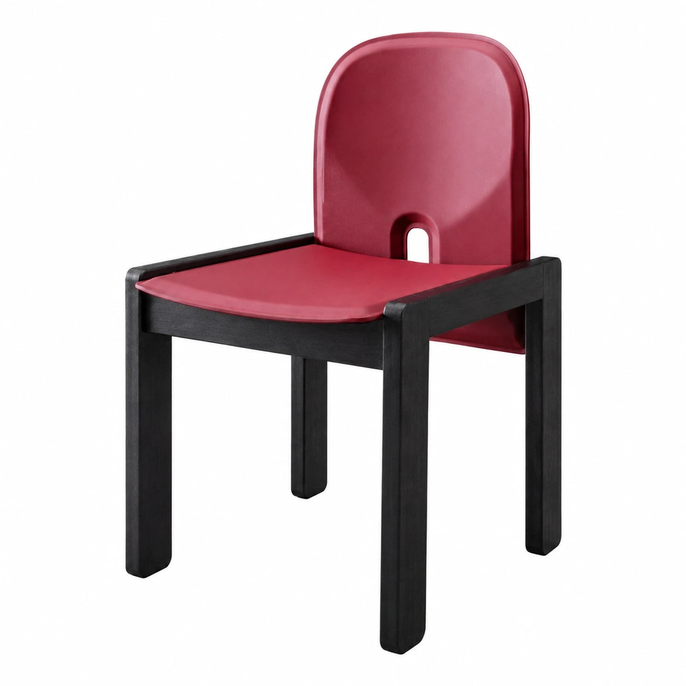 Red Plastic Seat Black Wood Frame Chair