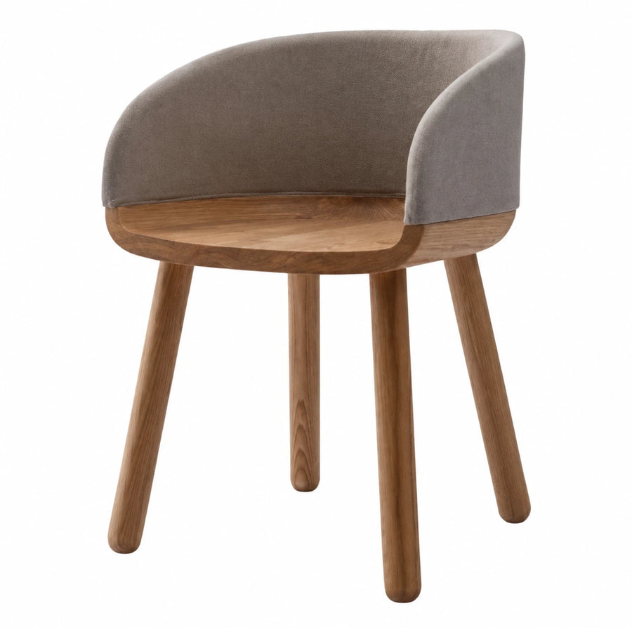 Grey Fabric Upholstered Dining Chair with Wooden Legs
