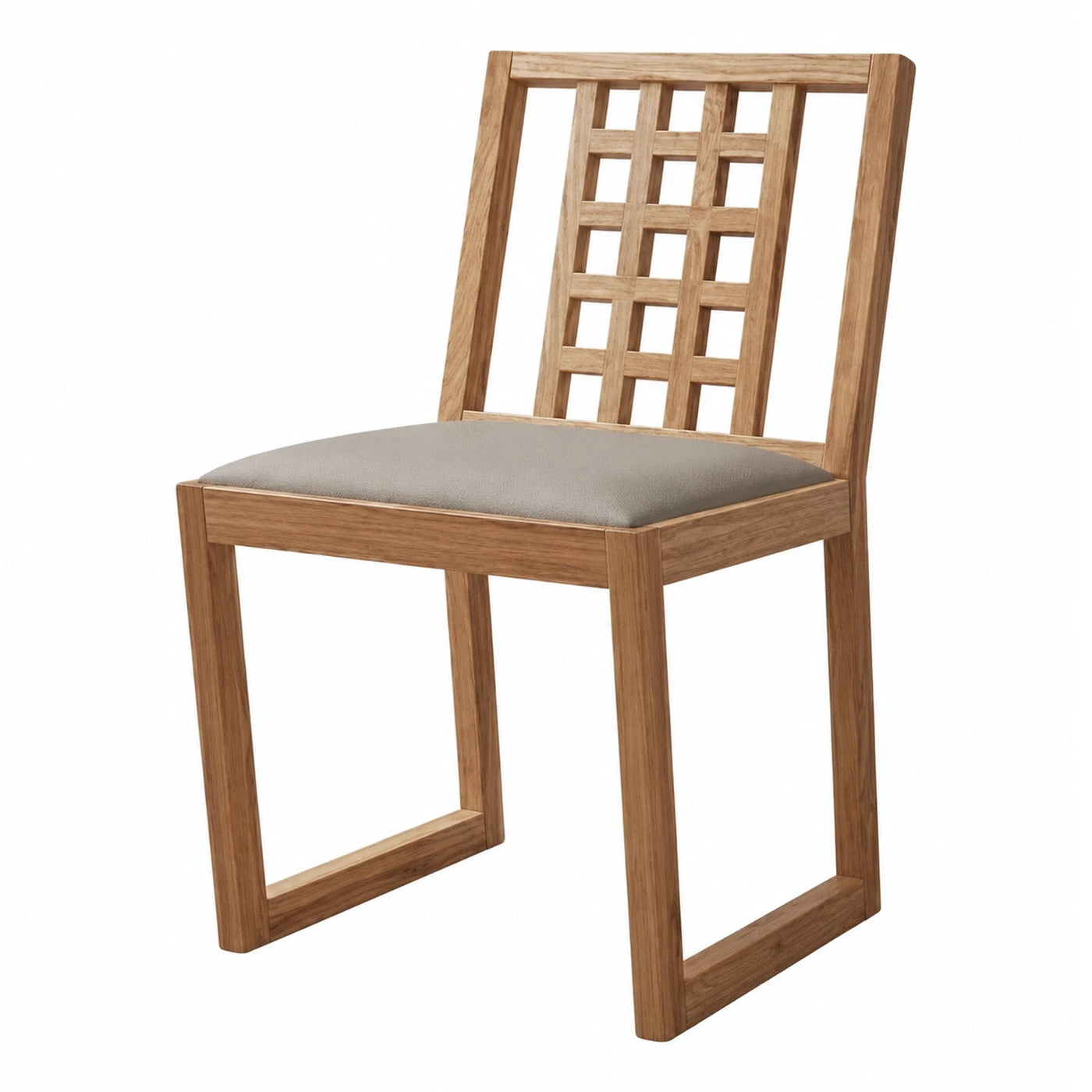 Wooden Dining Chair with Lattice Back and Grey Cushion