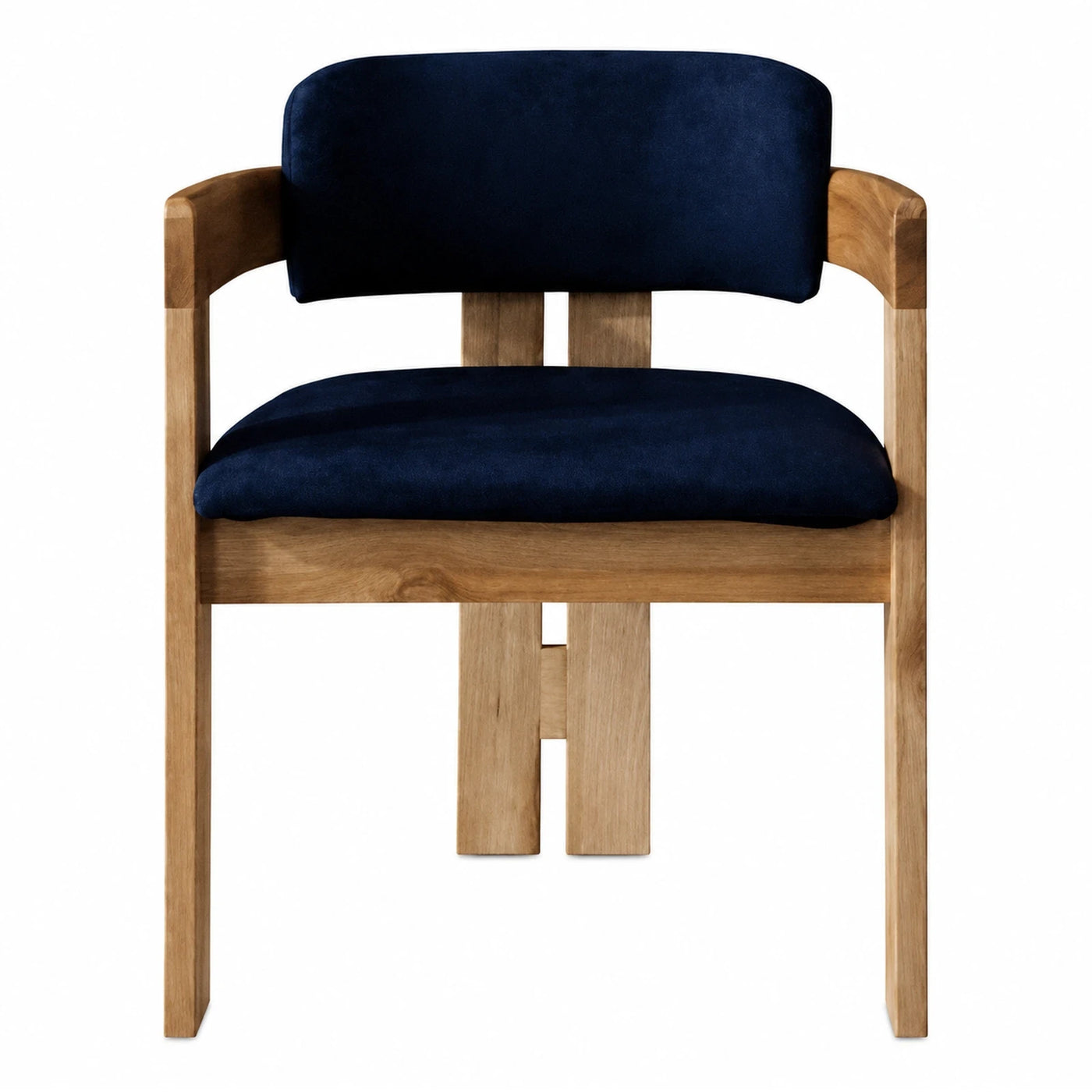 Navy Blue Velvet Armchair with Oak Wood Frame