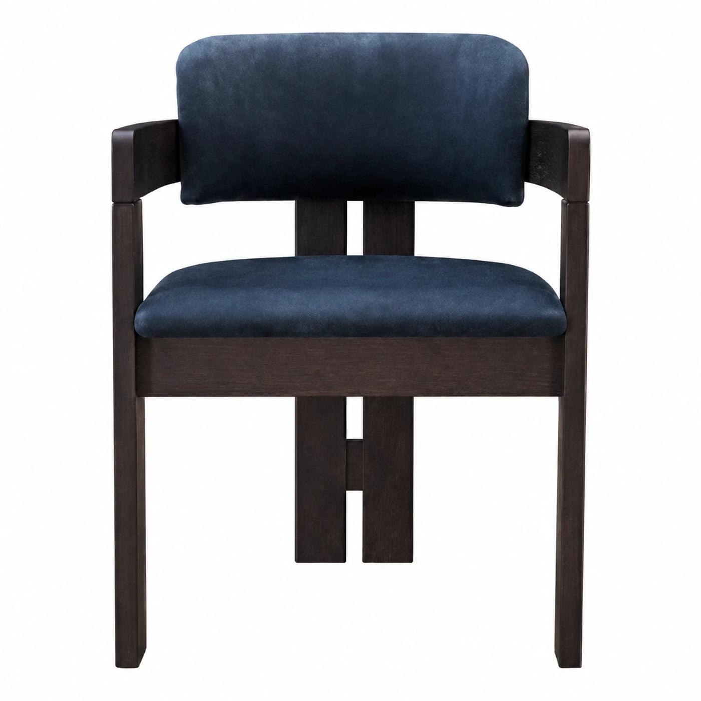 Dark Wood Armchair with Blue Velvet Upholstery