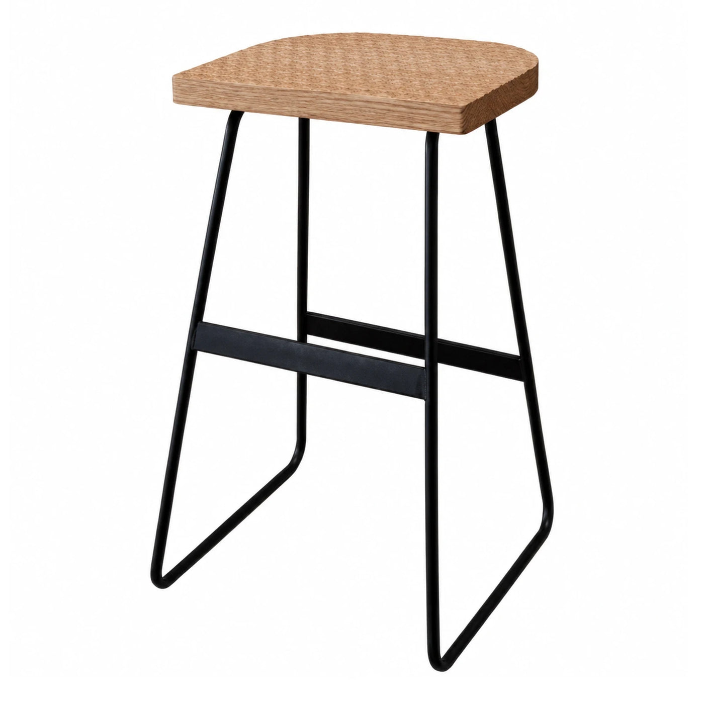 Wooden Seat Bar Stool with Black Metal Legs