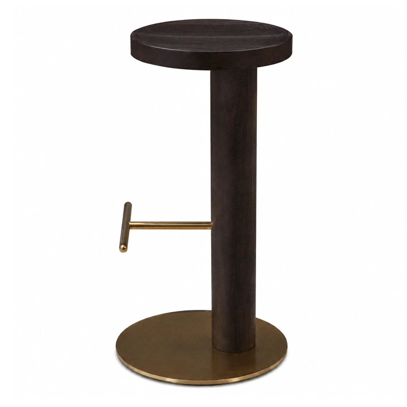 Dark Wood Round Bar Stool with Brass Base