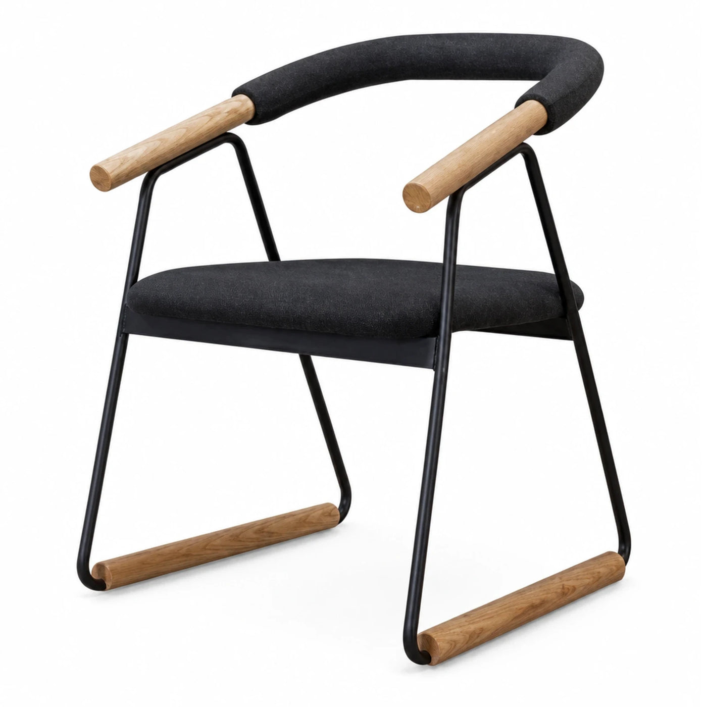 Black Fabric Armchair with Wood Accents