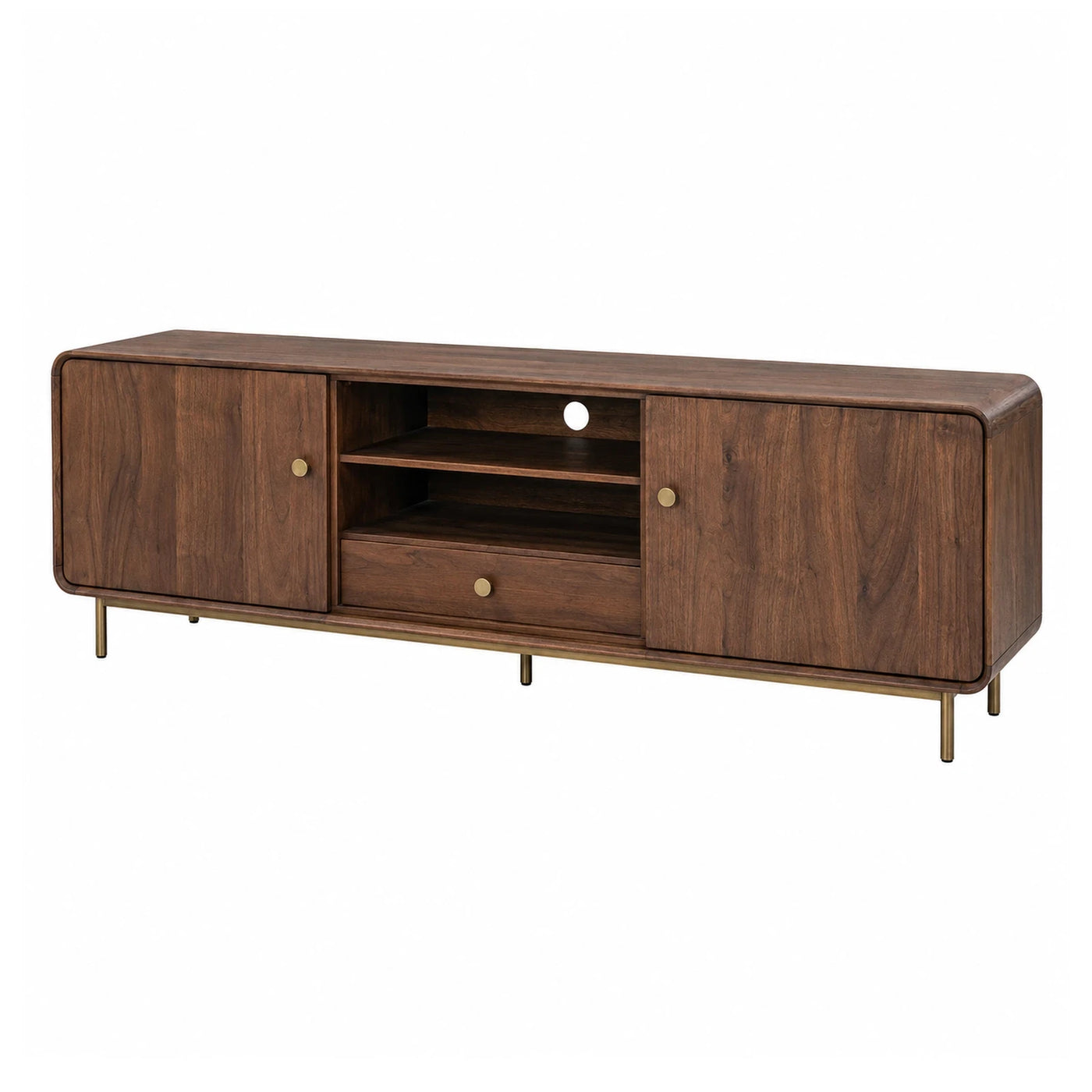 Walnut Wood TV Stand with Brass Legs
