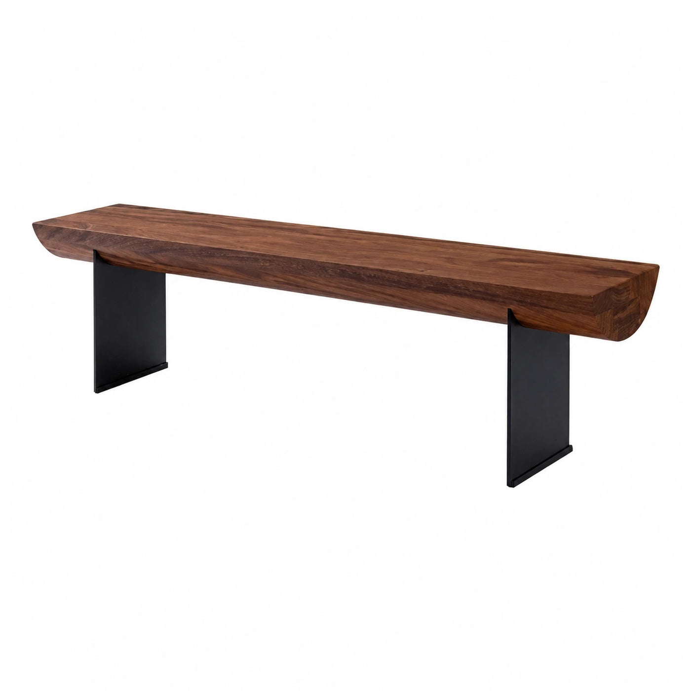 Walnut Wood Bench with Black Metal Legs