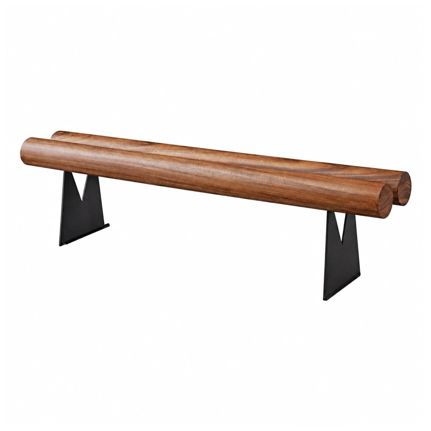 Modern Walnut Wood Bench with Black Metal Legs