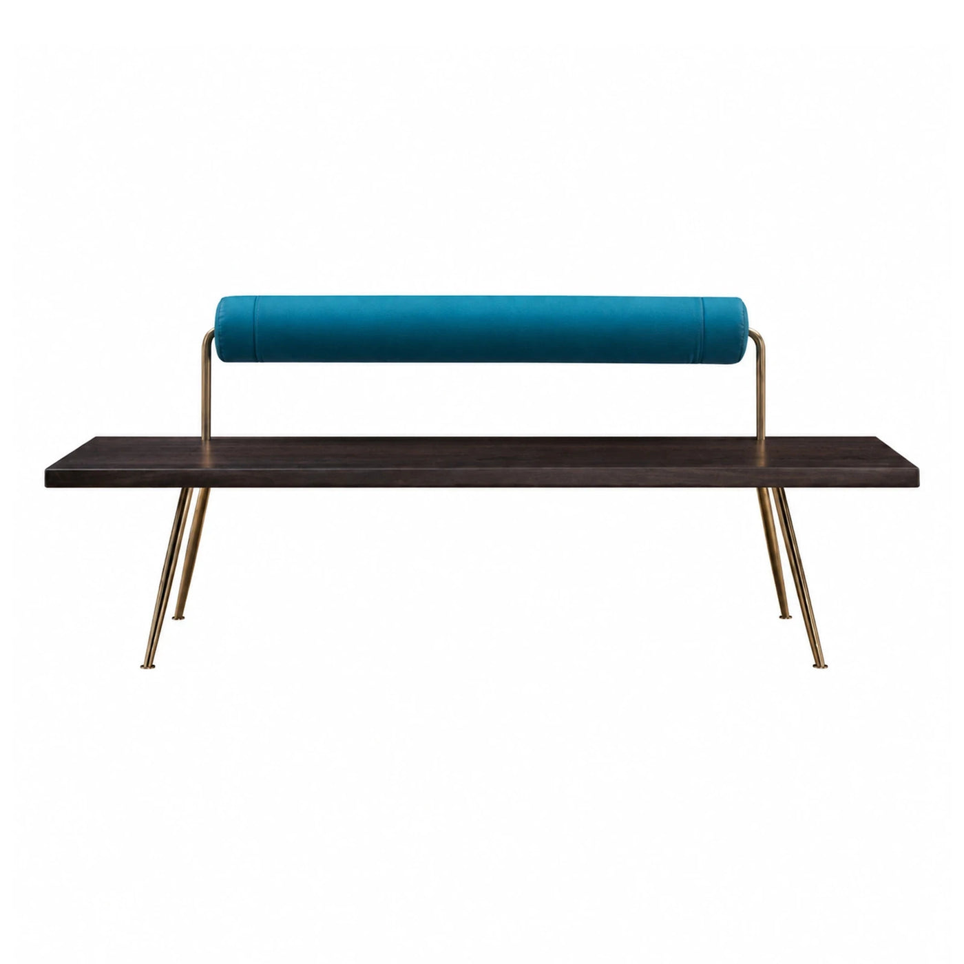 Modern Bench with Blue Cylindrical Backrest and Gold Legs