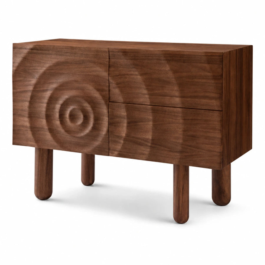 Walnut Wood Sideboard with Spiral Carved Doors