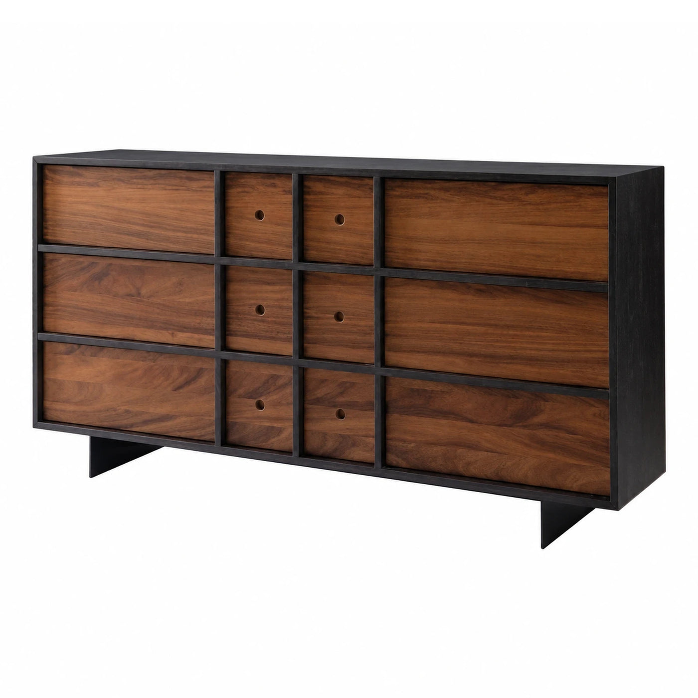 Modern Walnut Wood Dresser with Black Frame